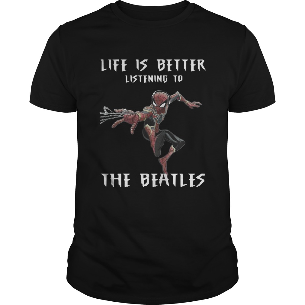 Spider Man life is better listening to the Beatles shirt