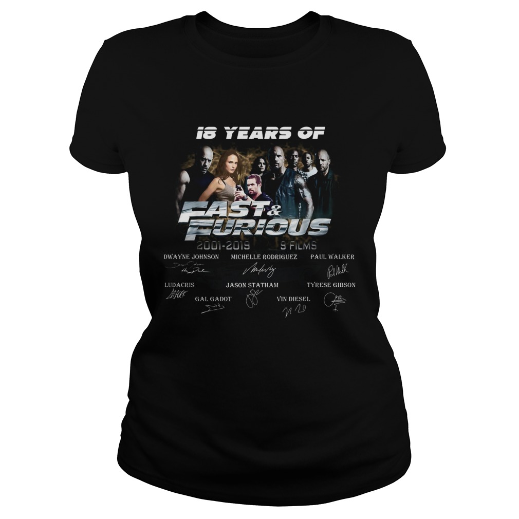 18 years of fast and furious thank you for the memories signatures 20012019 9 films Classic Ladies