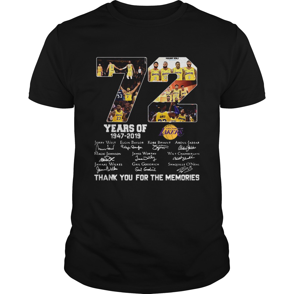 72 years of Los Angeles Lakers 19472019 signatures shirt