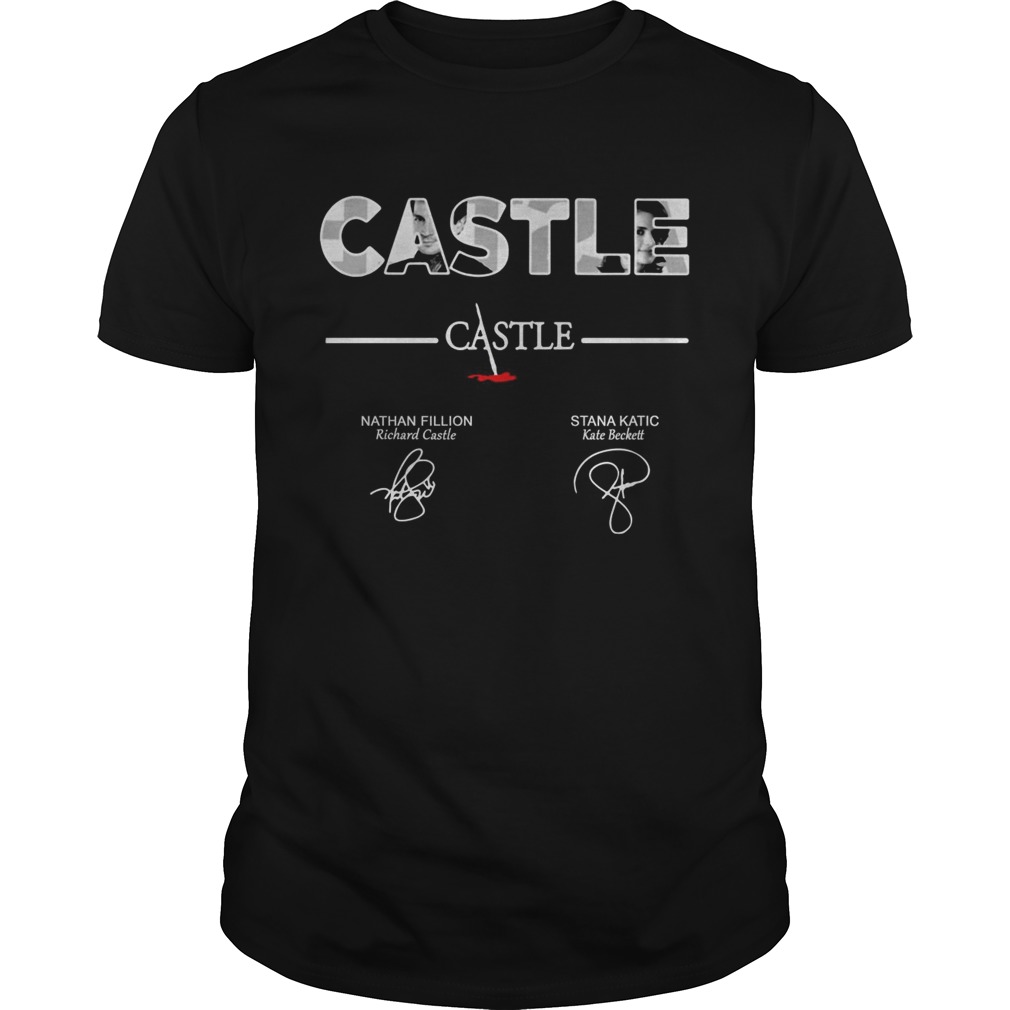 Castle Nathan Fillion Stana Katic signatures shirt