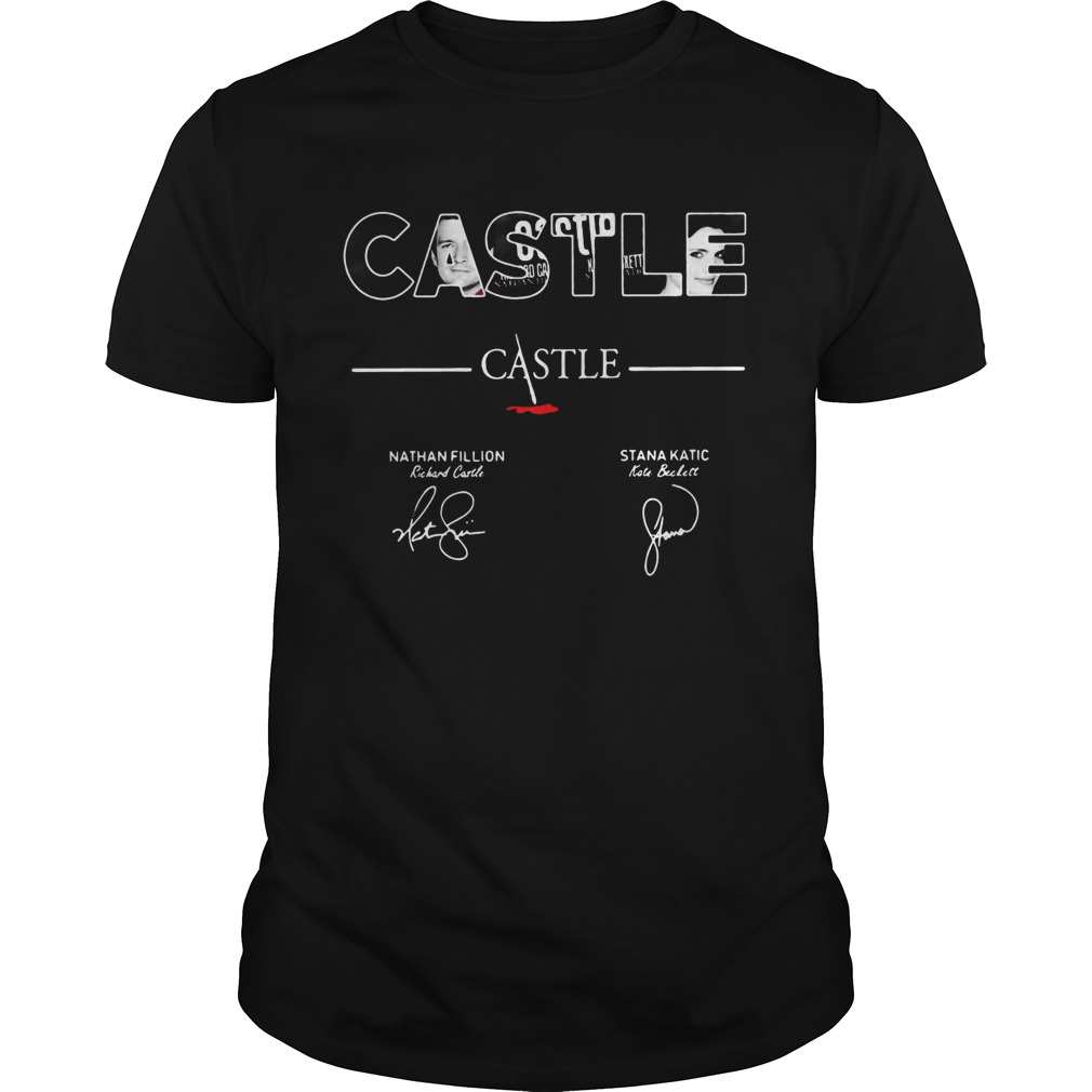 Castle Nathan Fillion Stana Katic signatures shirt