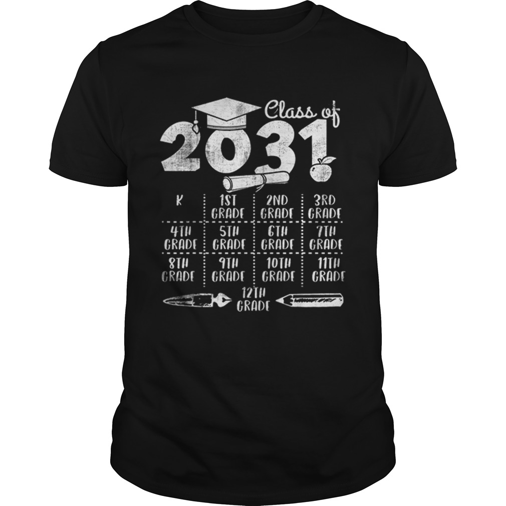 Class of 2031 Back to School with space for checkmarks shirt