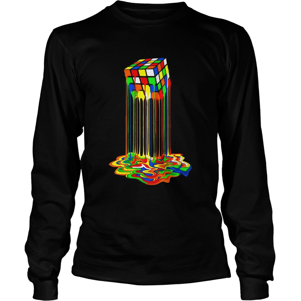 Original Rainbow Abstraction Melted Rubiks Cube Colorful Cube LongSleeve