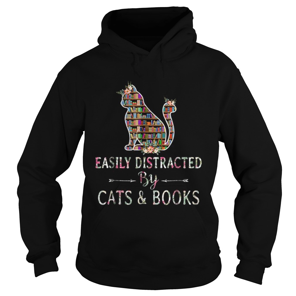 Premium Cat LoverBook LoverEasily Distracted By Cat And Books Hoodie