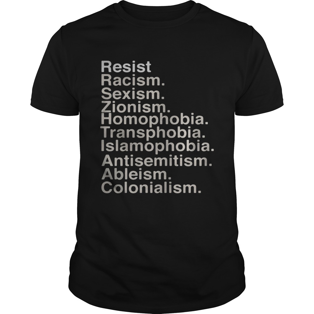Resist racism sexism zionism homophobia transphobia shirt