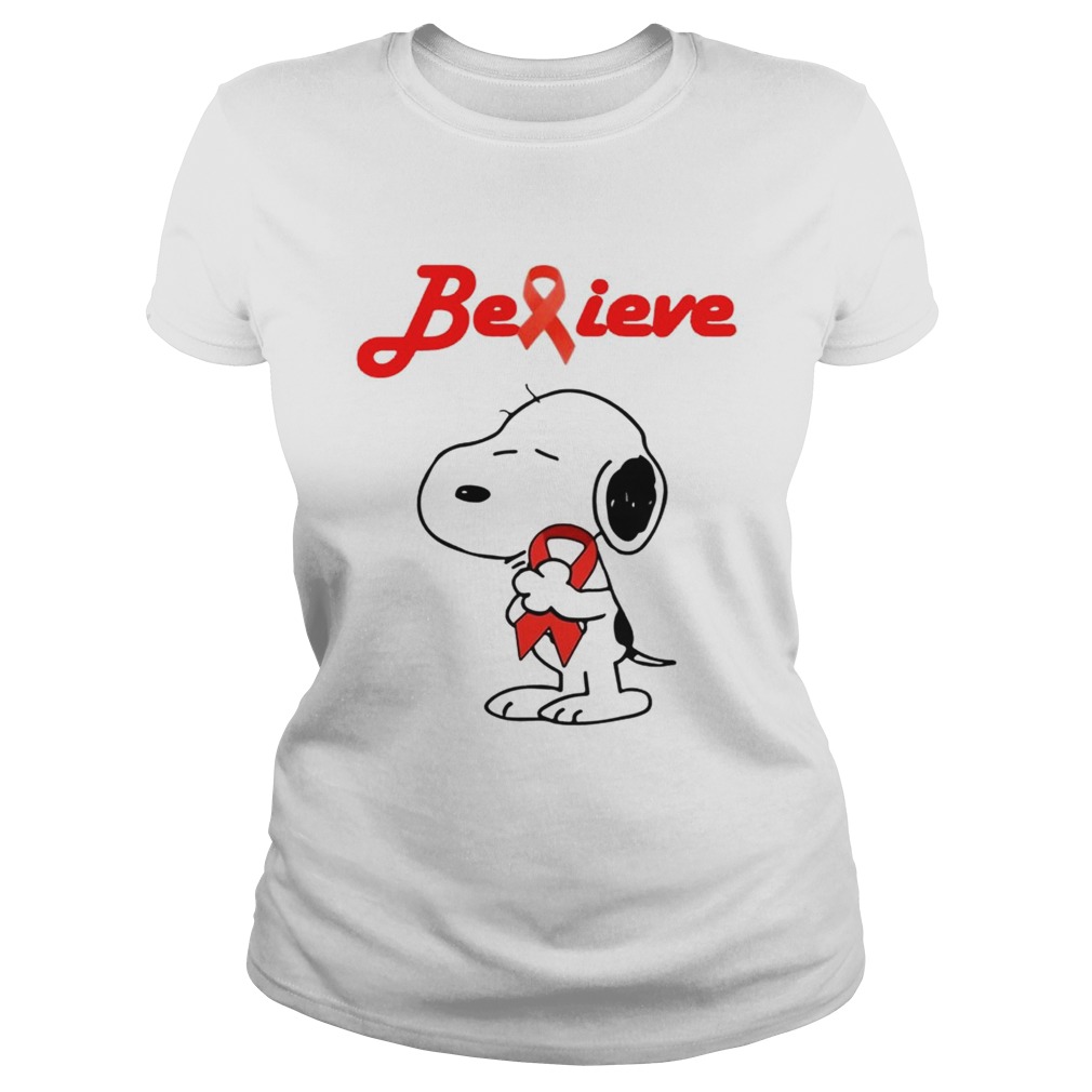 Snoopy Believe Bloold Cancer Red Awareness TShirt Classic Ladies