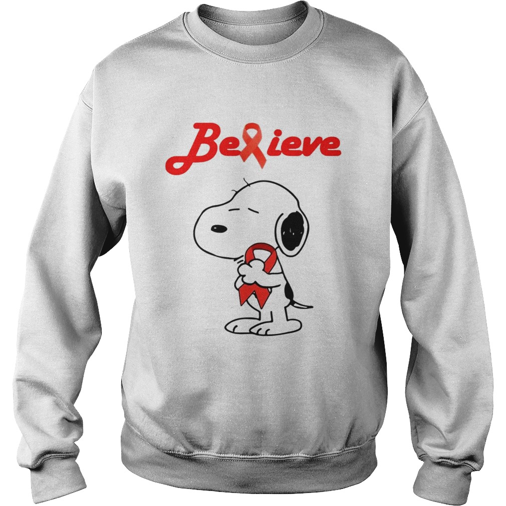 Snoopy Believe Bloold Cancer Red Awareness TShirt Sweatshirt