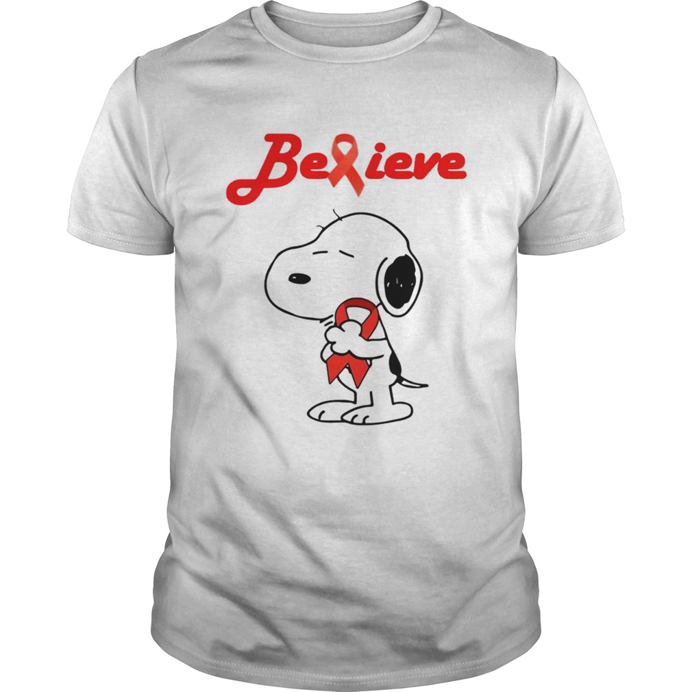 Snoopy Believe Bloold Cancer Red Awareness TShirt Unisex