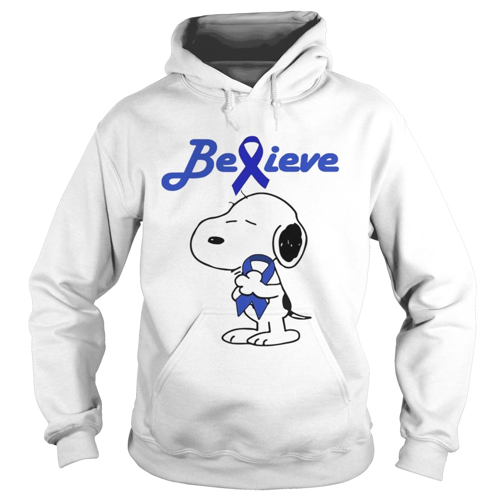 Snoopy Believe Cancer Colon Dark Blue Awareness TShirt Hoodie