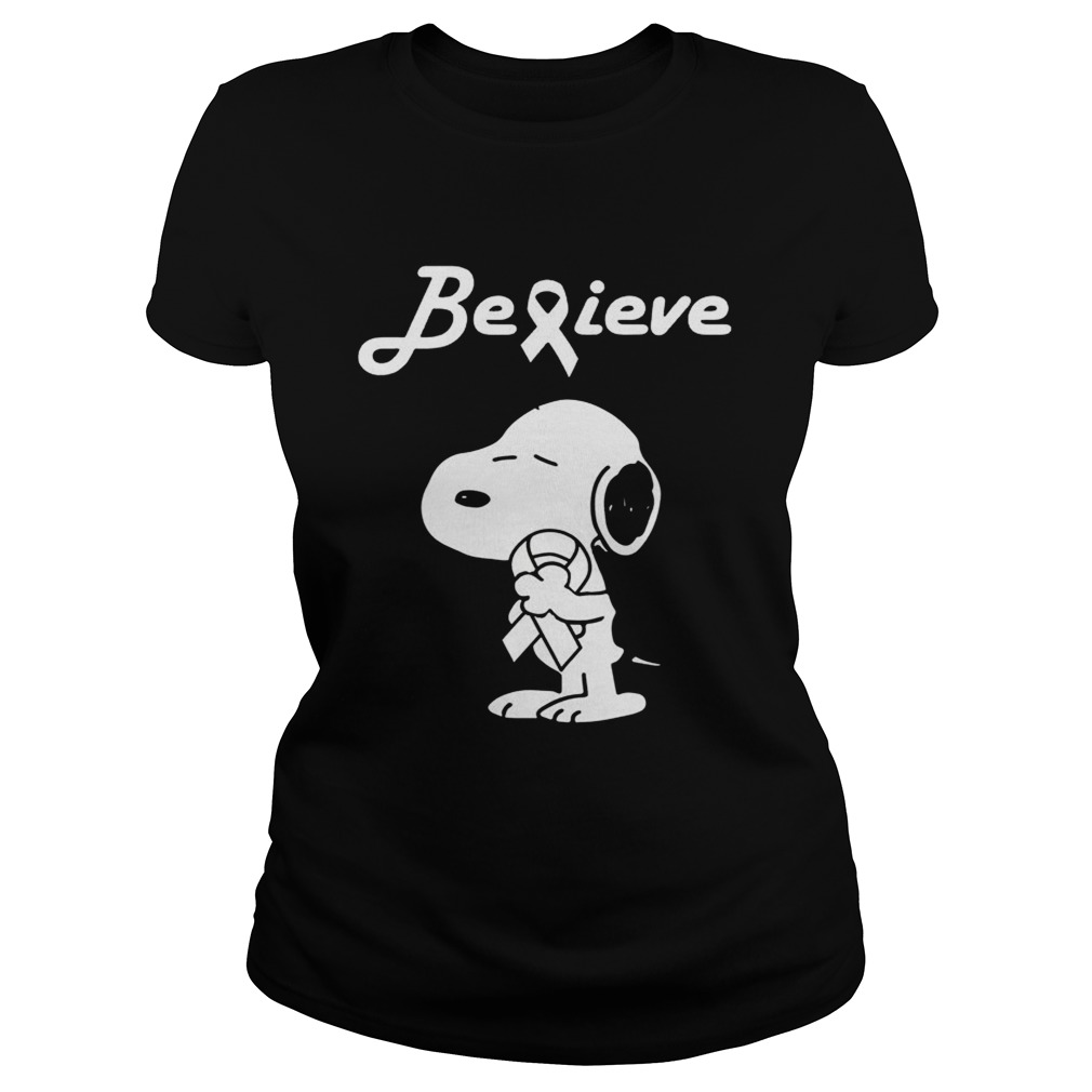 Snoopy Believe Lung Cancer White Awareness TShirt Classic Ladies