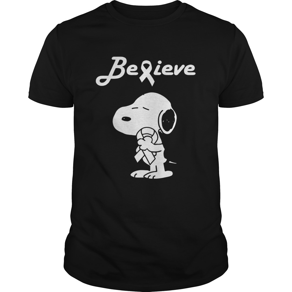 Snoopy Believe Lung Cancer White Awareness TShirt Unisex