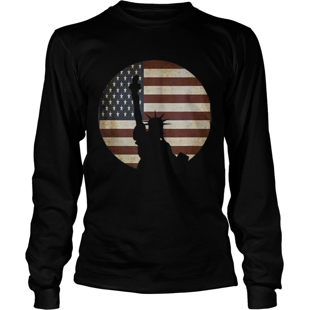 Statue Of Liberty Silhouette Over American Flag LongSleeve