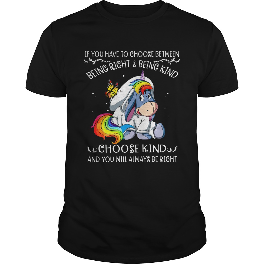 Unicorn Eeyore if you have to choose between being right and kind shirt