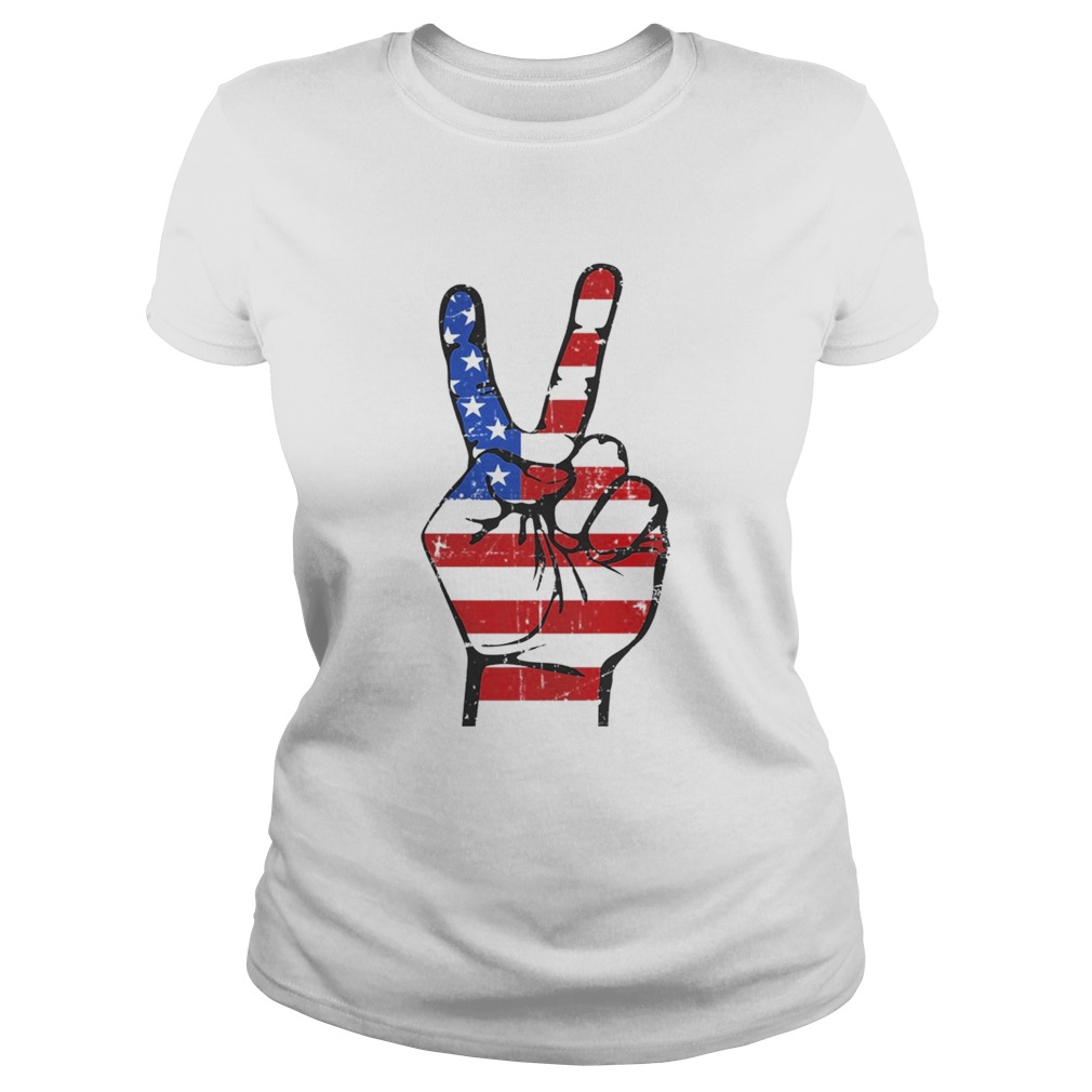4th of July Peace Sign American Flag Hand US Vintage TShirt Classic Ladies
