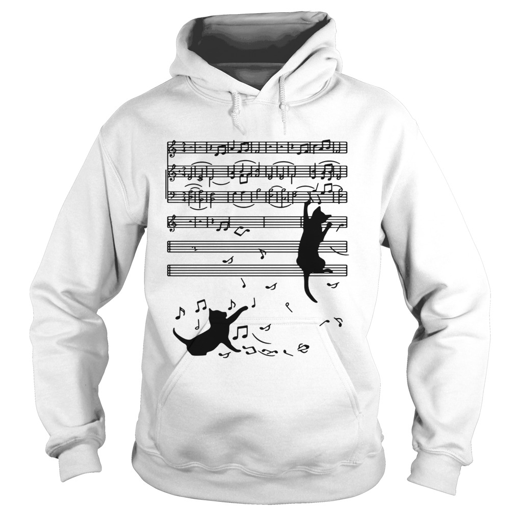 Black cat plays with music notes Hoodie