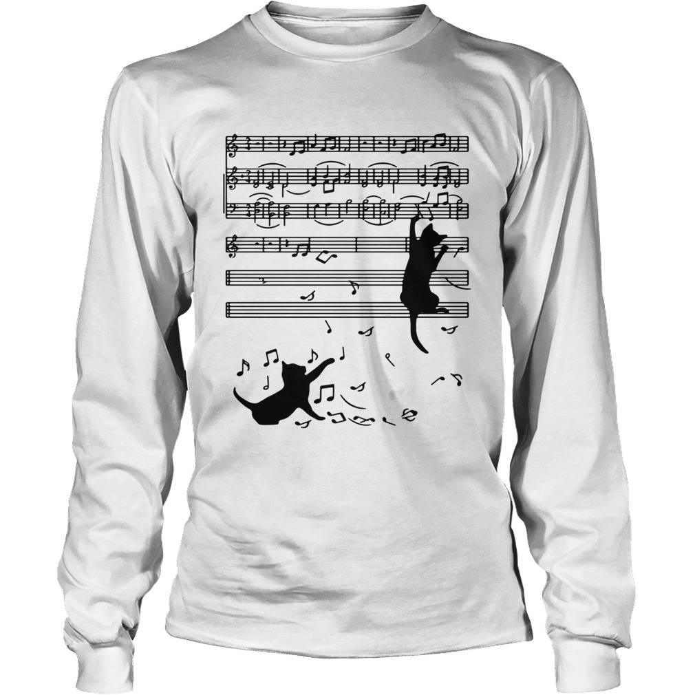 Black cat plays with music notes LongSleeve
