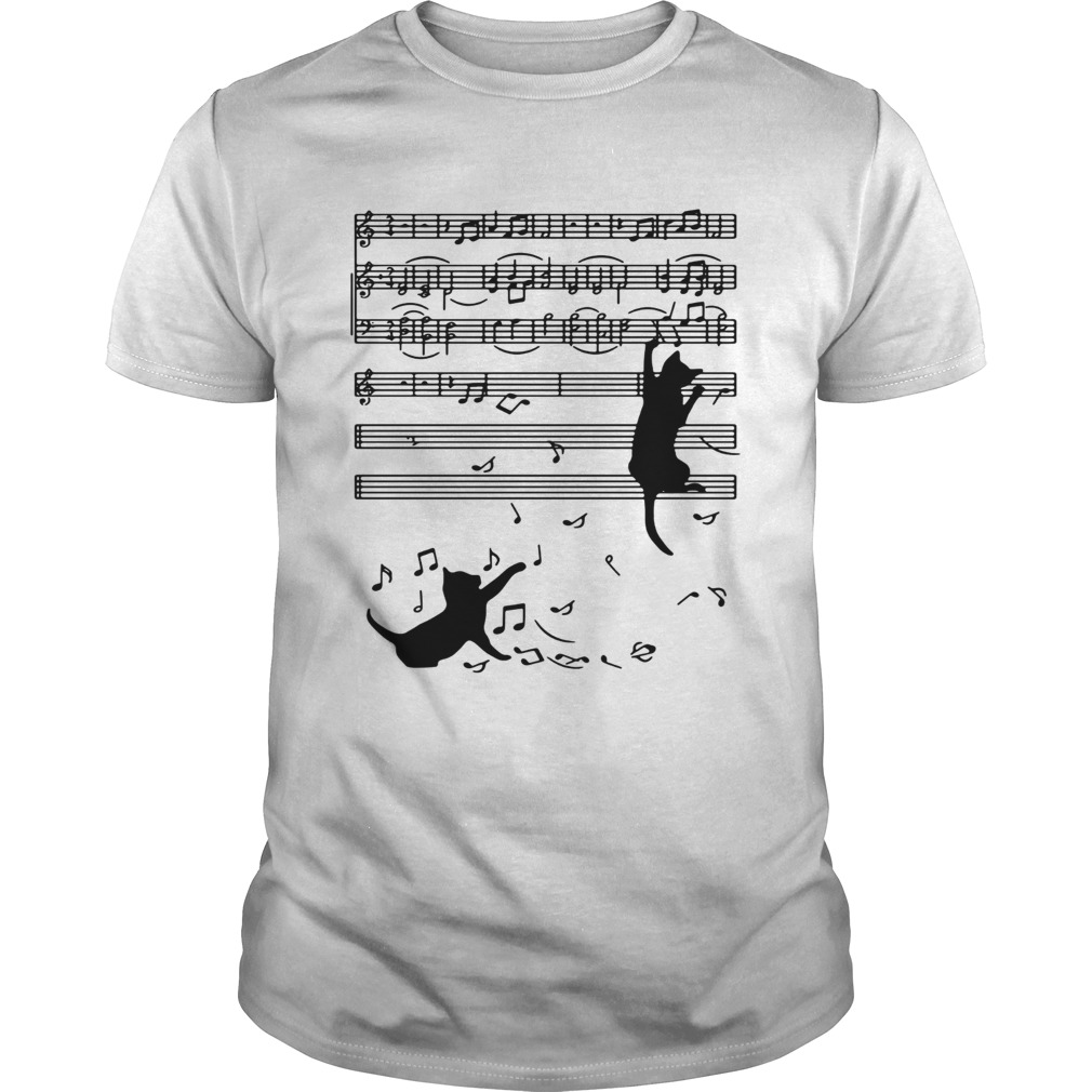 Black cat plays with music notes shirt