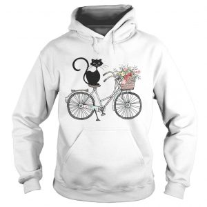 Cat black driving bicycle flower Hoodie