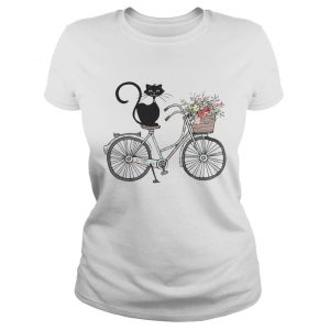 Cat black driving bicycle flower Ladies Tee