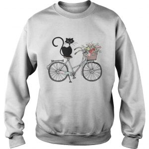Cat black driving bicycle flower Sweatshirt