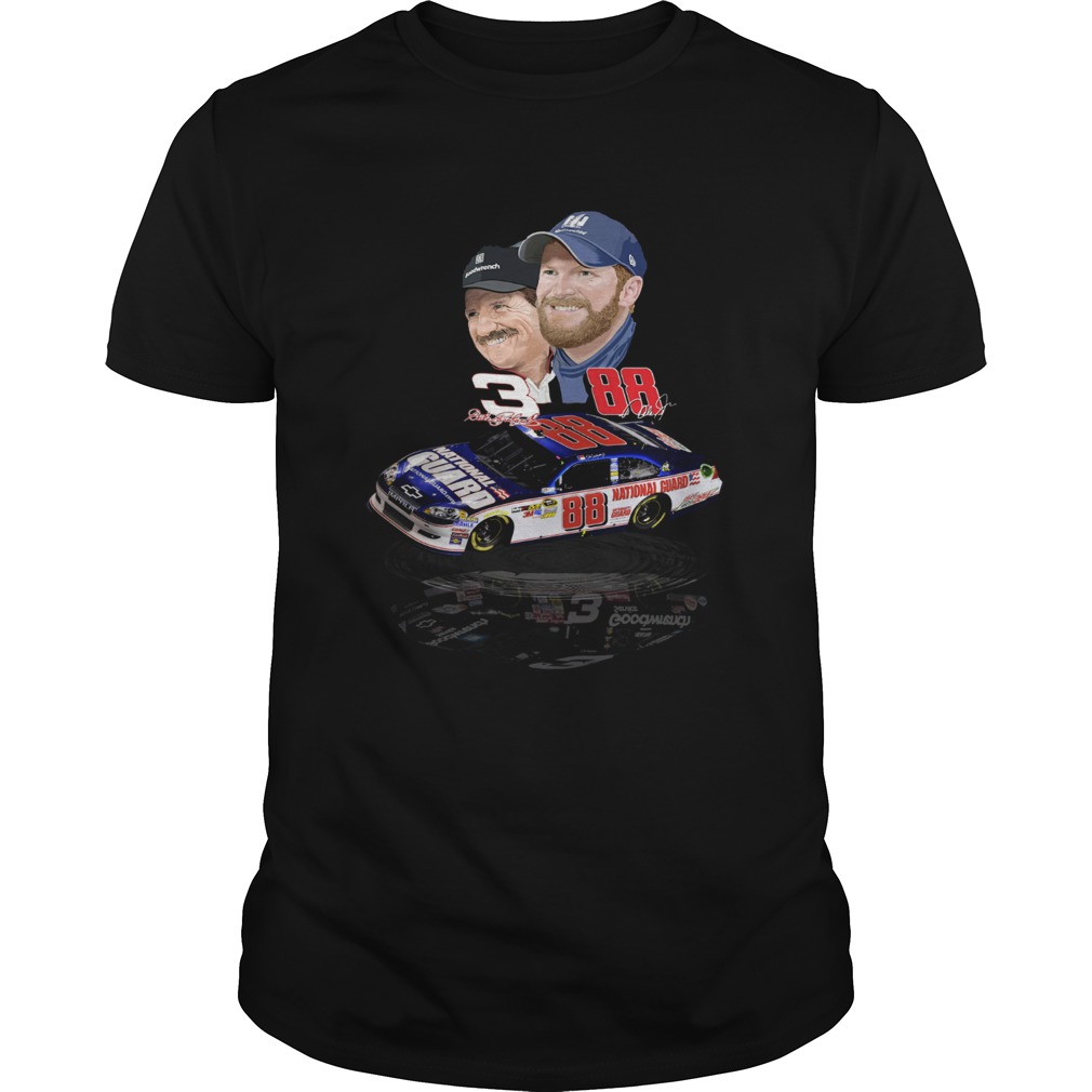 Dale Earnhardt Jr and Dale Earnhardt Sr with cars shirt