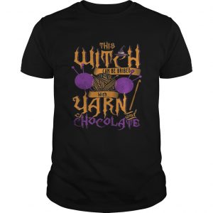 Guys The witch can be bribed with yarn chocolate Halloween shirt