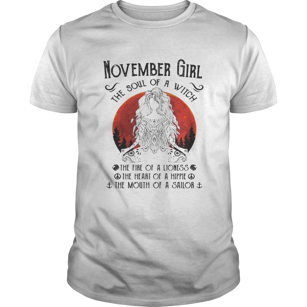 Yoga november girl the soul of a witch the fire of a lioness shirt