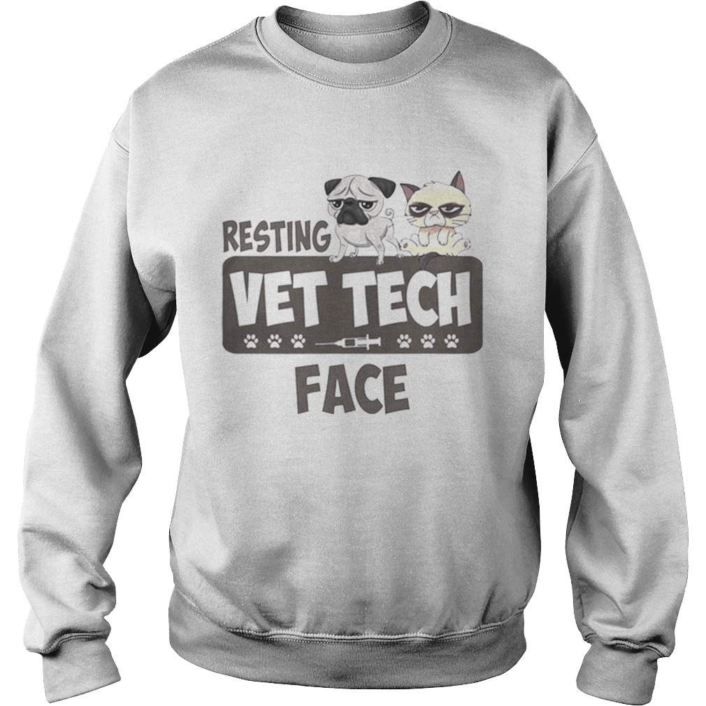 Pug and Grumpy cat resting vet tech face Sweatshirt