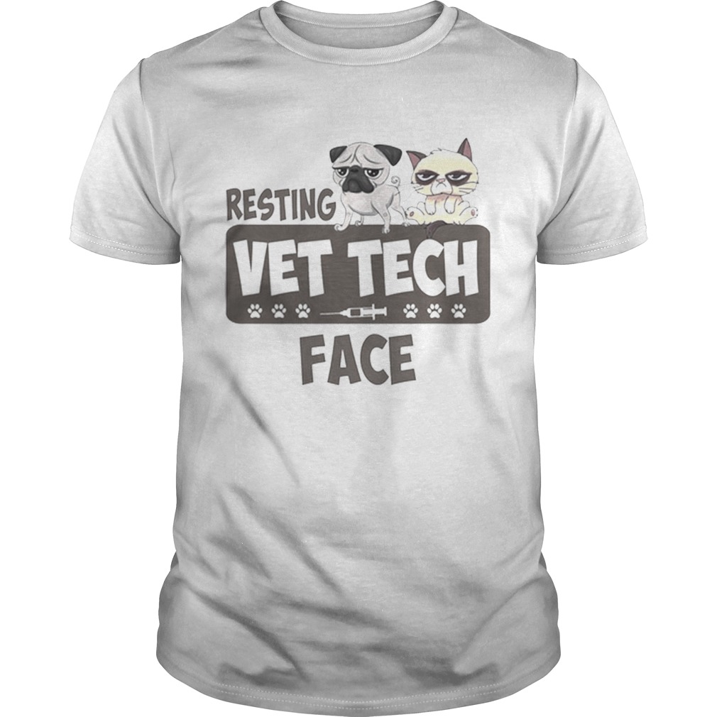 Pug and Grumpy cat resting vet tech face shirt