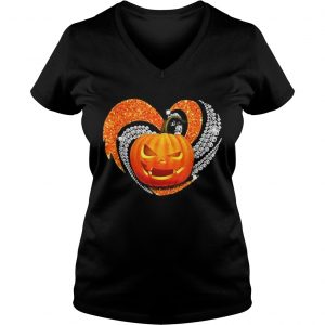 Pumpkin heart bling Halloween Ladies Vneck