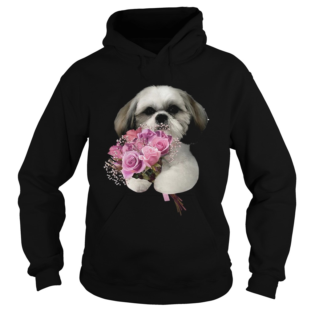 Shih Tzu holds a bunch of roses Hoodie