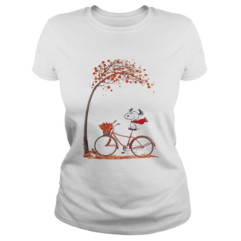 Snoopy riding bicycle autumn leaf tree Classic Ladies