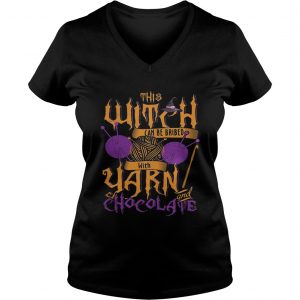 The witch can be bribed with yarn chocolate Halloween Ladies Vneck