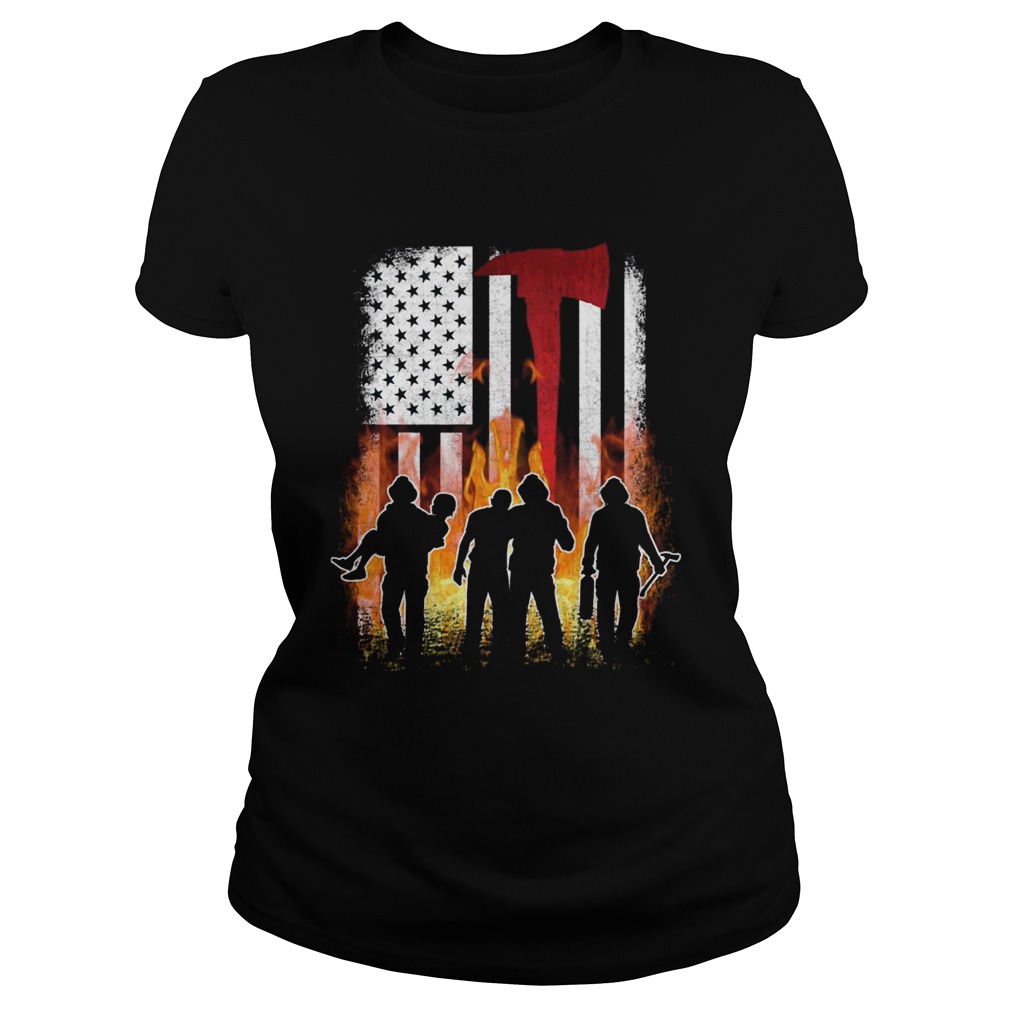 Thin Red Line Shirt Firefighter American Flag Axe TShirt Classic Ladies