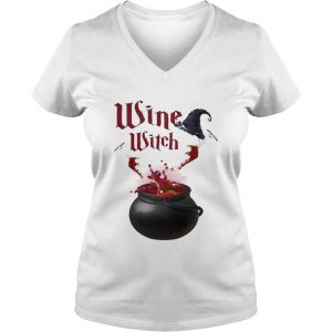 Wine Witch Halloween Ladies Vneck