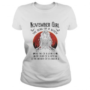 Yoga november girl the soul of a witch the fire of a lioness Ladies Tee