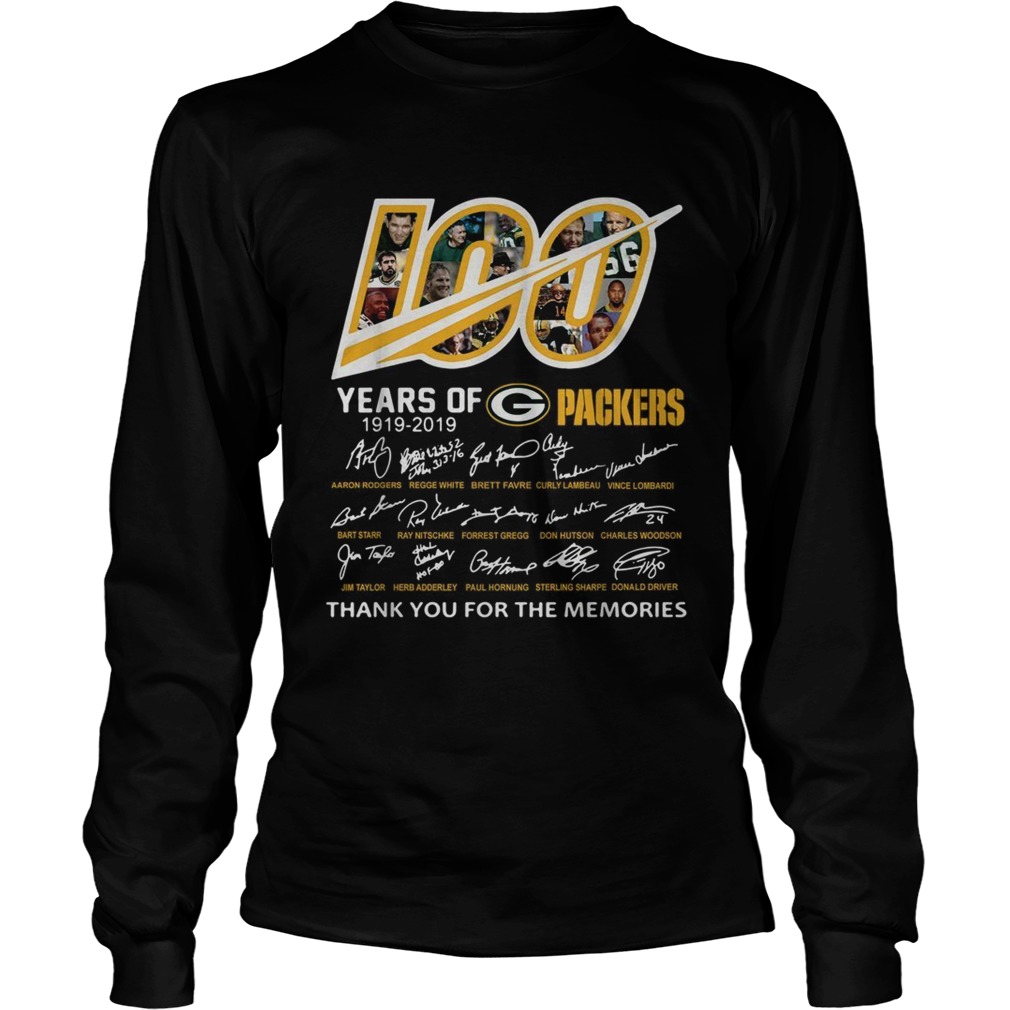 100 Years of Green Bay Packers 19192019 signatures LongSleeve