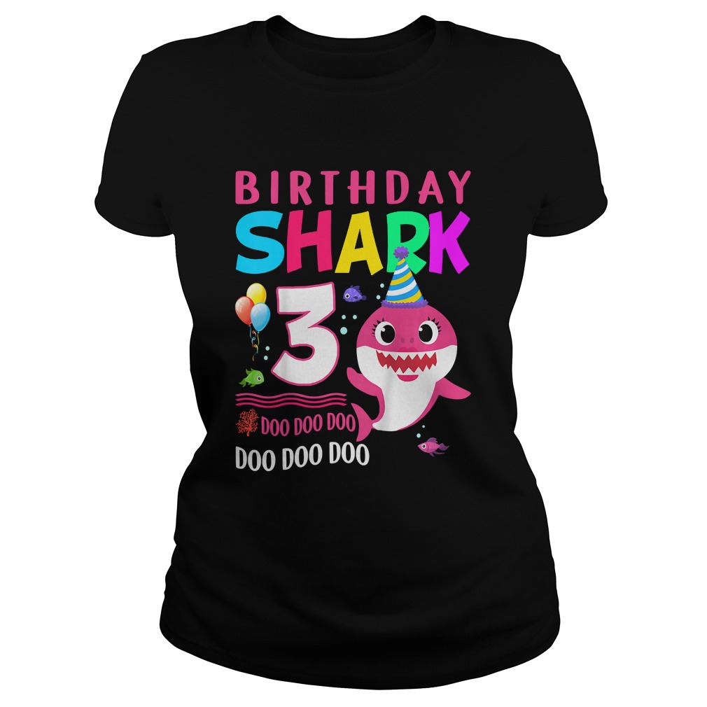 1568975163Kids Baby Shark 3 Years Old 3rd Birthday Doo Doo Shirt Classic Ladies