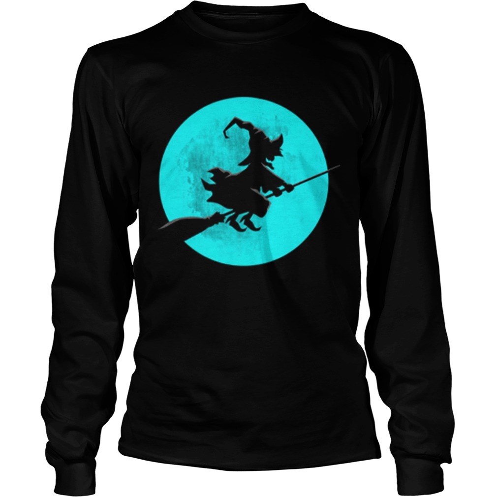 Beautiful Witch On Broom With Full Moon Gift For Halloween Costume LongSleeve