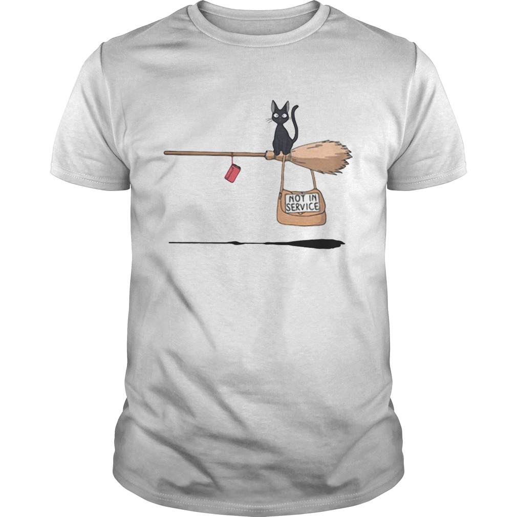 Black cat on broomstick not in service shirt