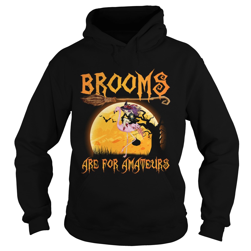 Brooms Are For Amateurs Halloween Witch Riding Flamingo Shirt Hoodie