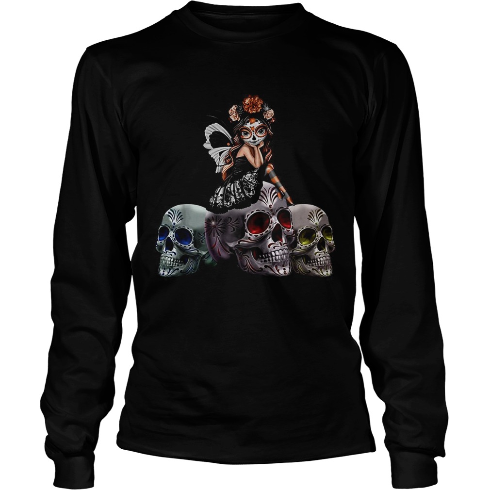 Butterfly Sit On Three Skull Spirit Of The Dearly Loved Figurine LongSleeve