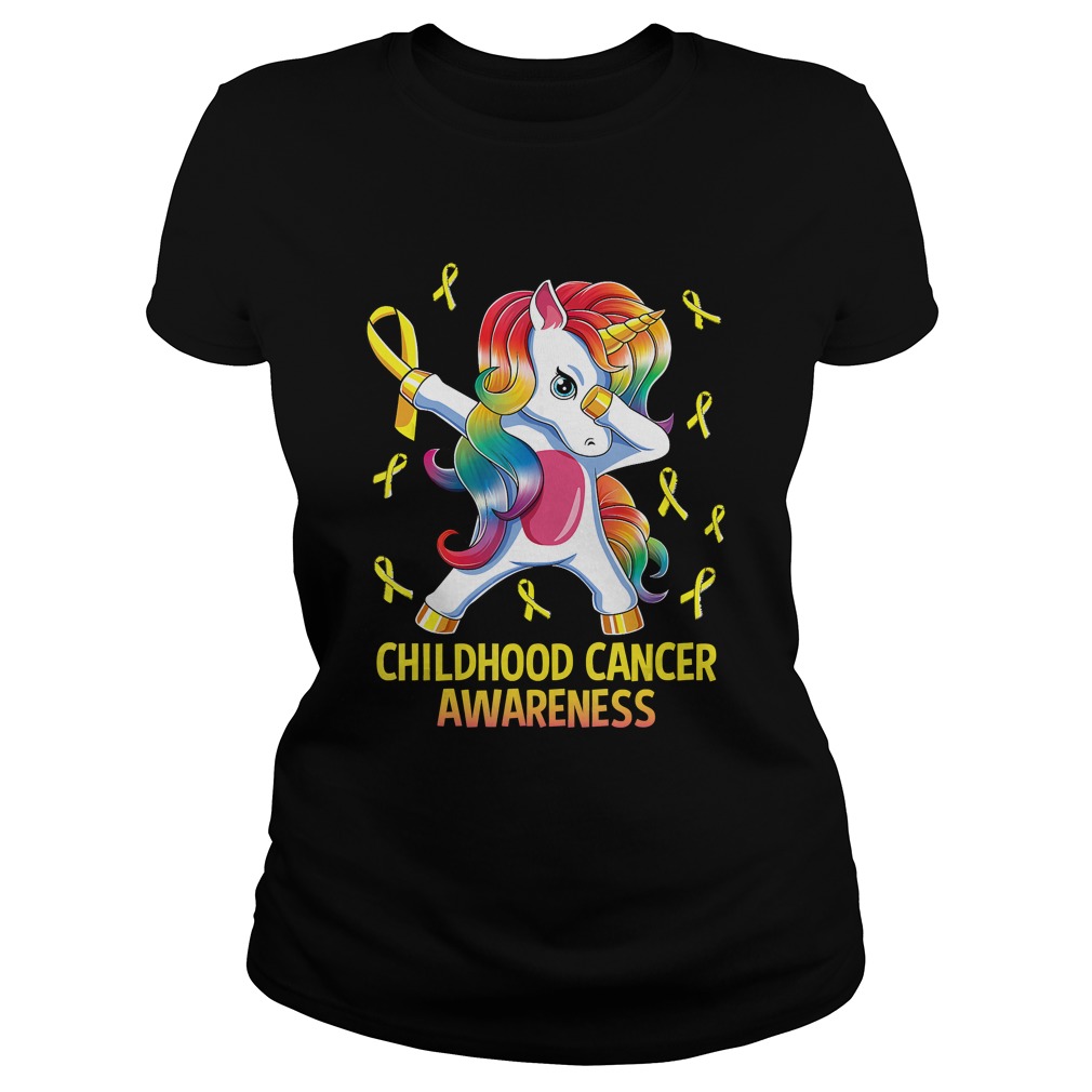 Dabbing Unicorn Childhood Cancer Awareness Warrior Gift TShirt Classic Ladies