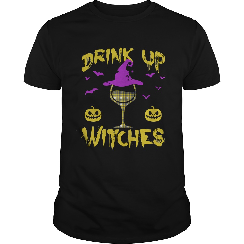 Drink Up Witches Happy Halloween Wine Drinking Women Shirt