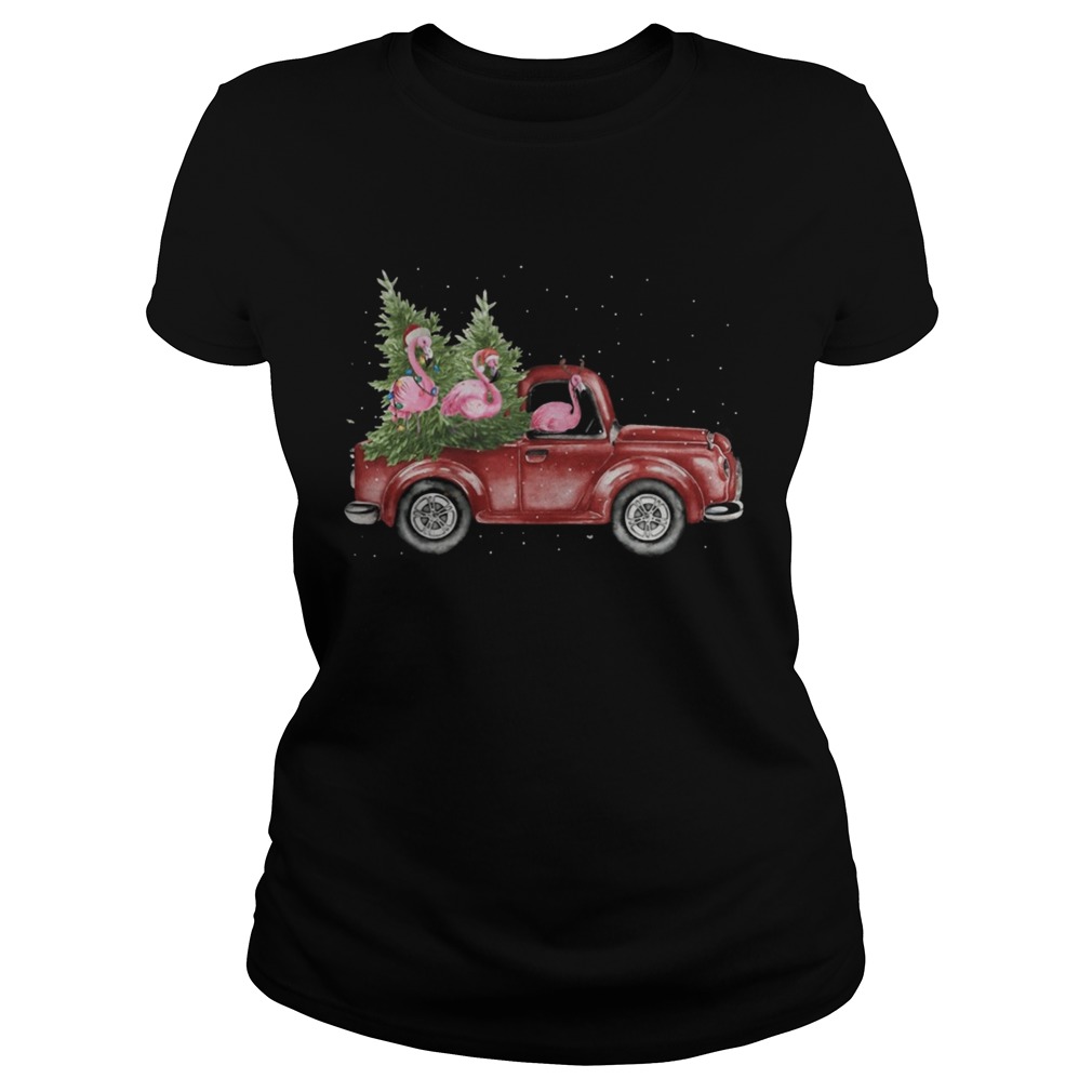 Flamingo Christmas Truck Shirt Classic Ladies