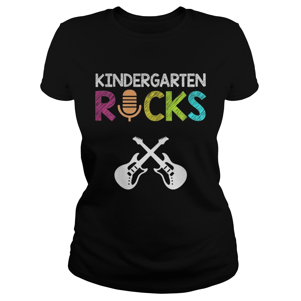 Kindergarten Rocks With Guitar Novelty Gift Kids Music Lover TShirt Classic Ladies