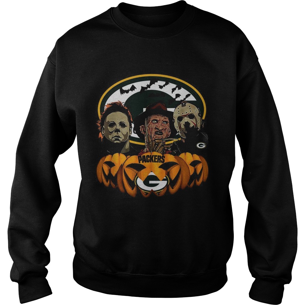 Michael Myers Jason Voorhees and Freddy Krueger Green Bay Packers Halloween Sweatshirt