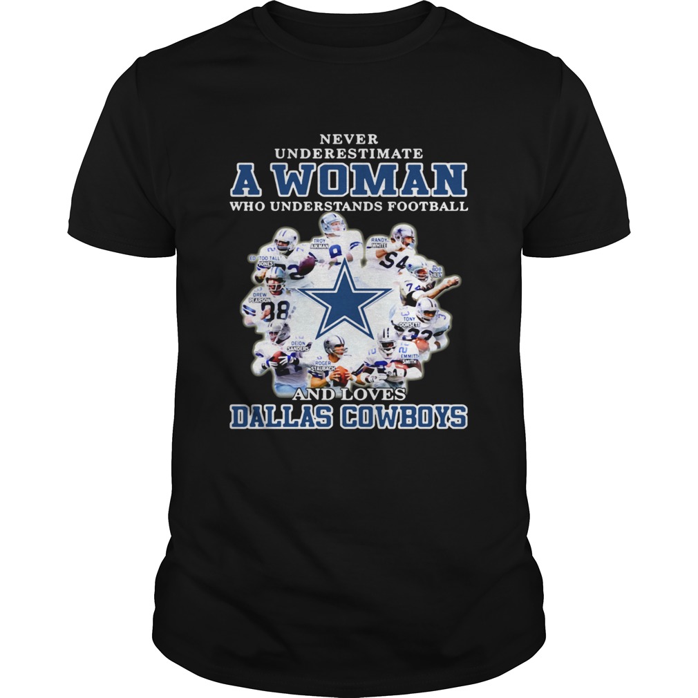 Never underestimate a woman who understands football loves Dallas Cowboys shirt