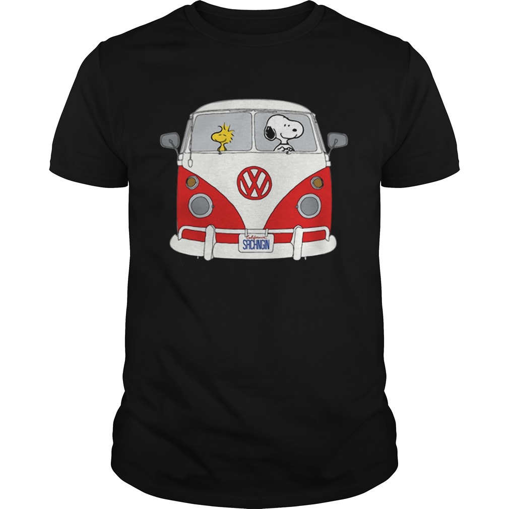 Official Snoopy and woodstock driving Hippie Volkswagen Beetle shirt