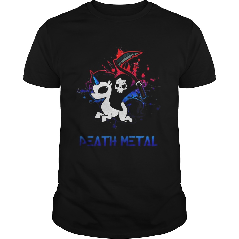 Skeleton riding death metal unicorn shirt